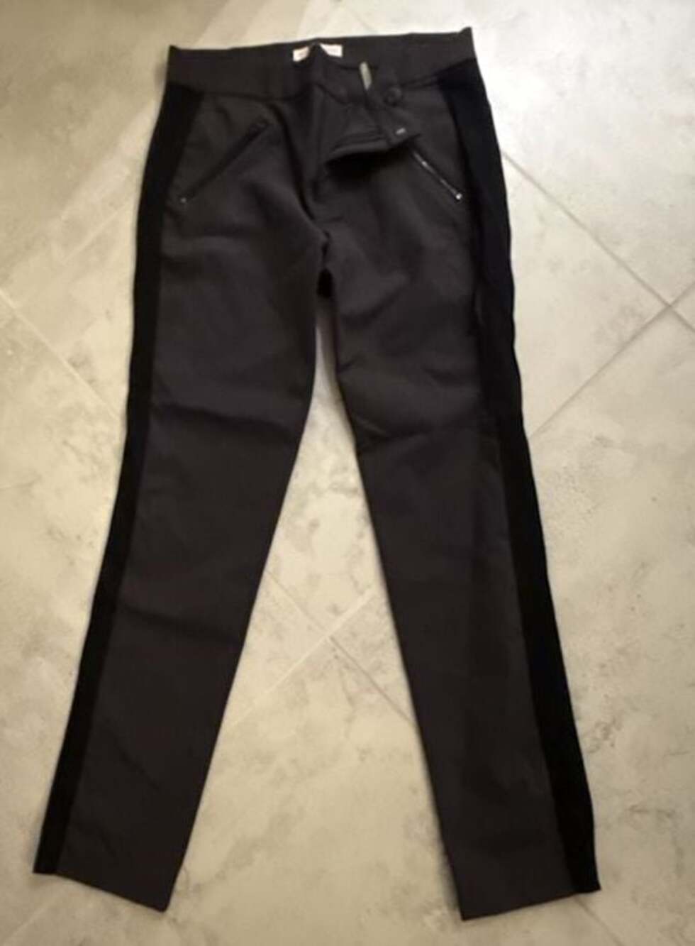 Rebecca Taylor Women's Gray and Black Tuxedo Stripe Zip Pocket Trousers